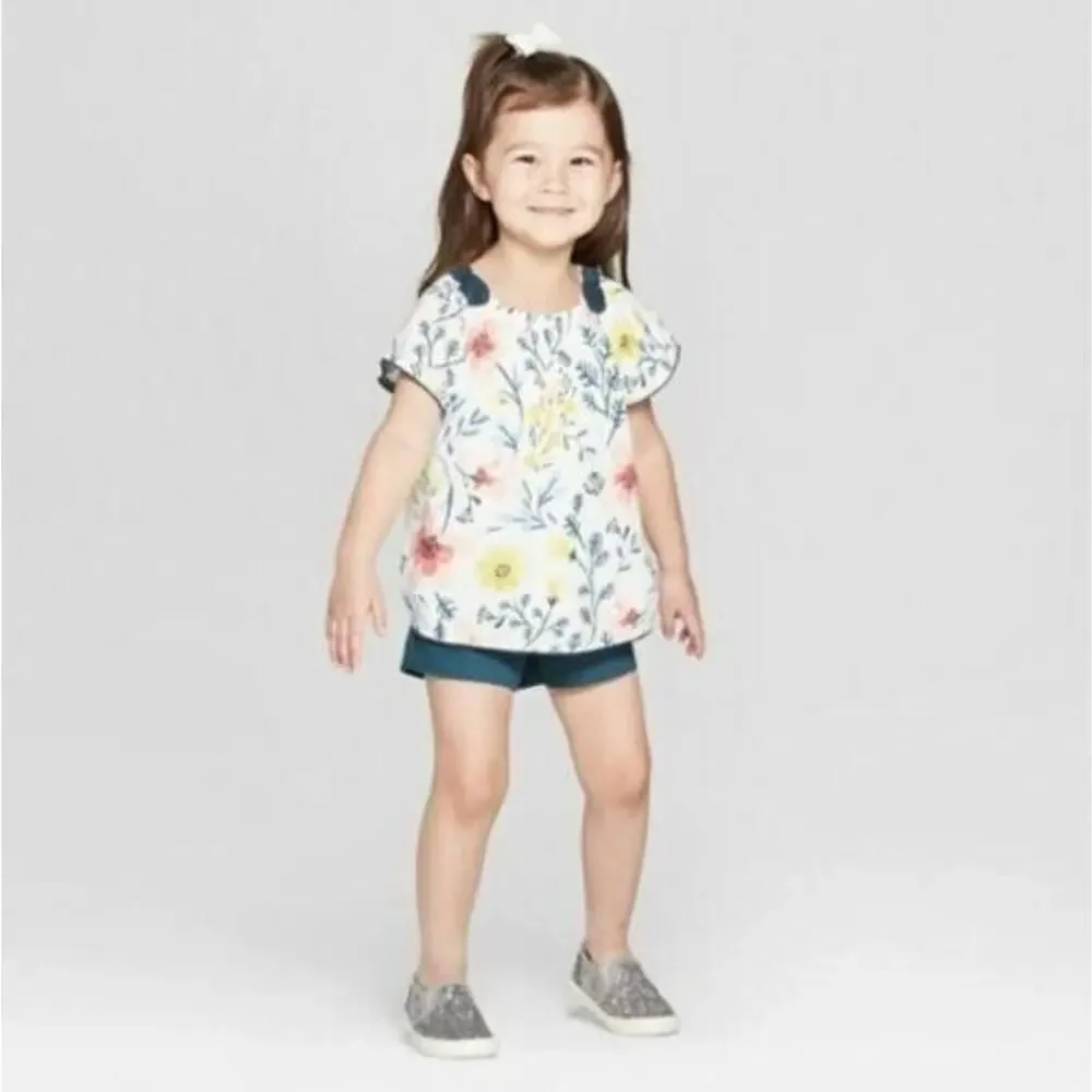 OshKosh Toddler Girls Short Sleeve Blouse Genuine‎ Kids® Almond Cream Floral 18M
